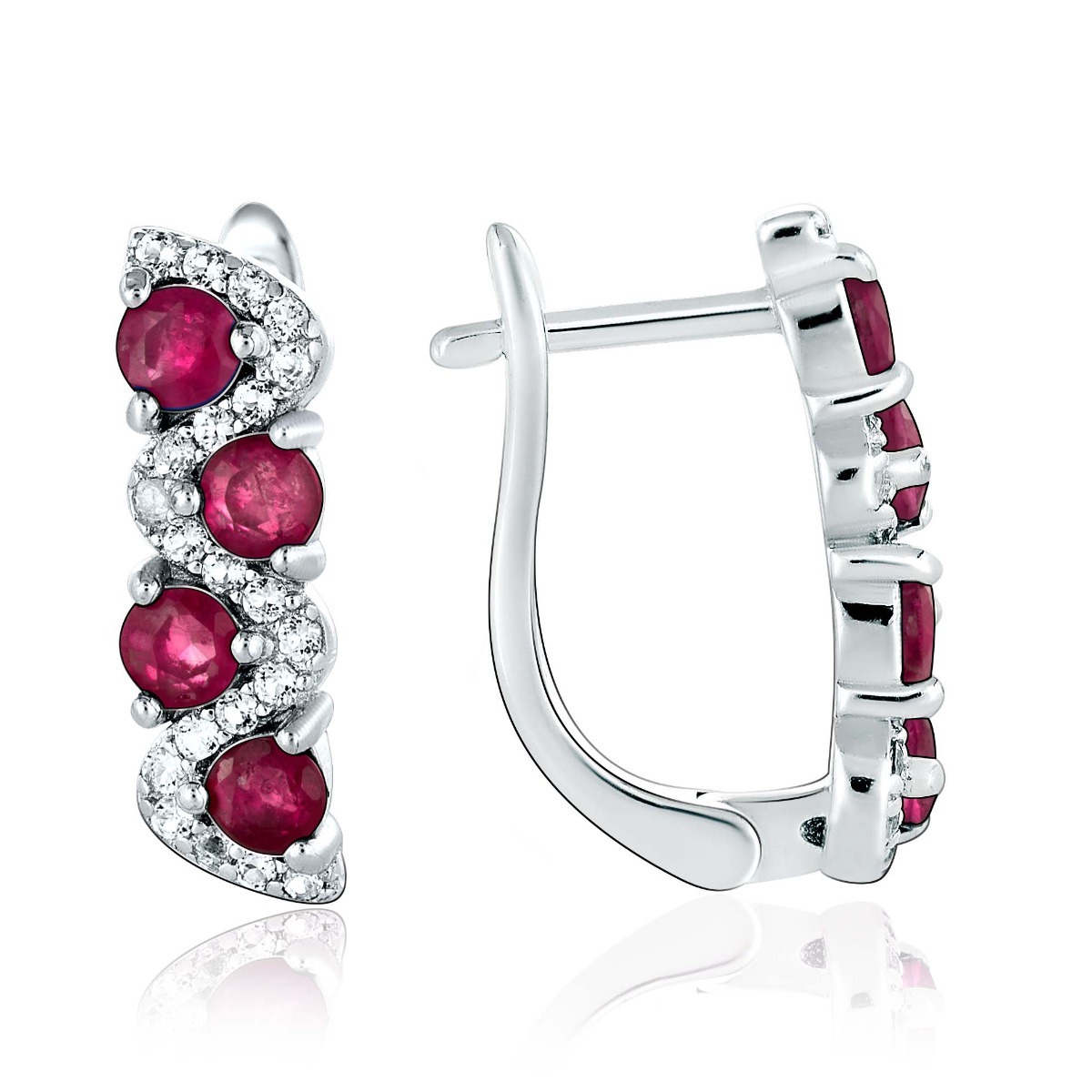 An exquisite and spectacular shape of numerous natural ruby ​​stones intertwined with sparkling zircons - our new earrings with precision craftsmanship entirely from rhodium silver and English clasp. In a charming set with a delicate ring and pendant.