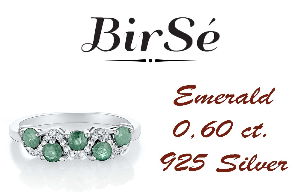 Tempting women's ring with a unique design of stylish rhodium-plated silver, a magnificent natural emerald and the gentle sparkle of dazzling zircons. Complete with English clasp pendant and earrings.