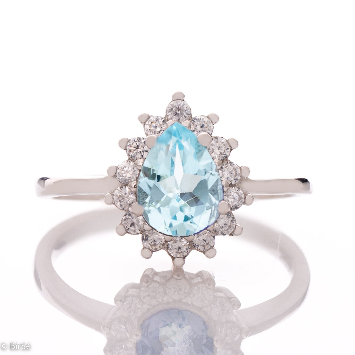 Mystical Blue Topaz in Silver Ring Drop with Zircons 1,10 ct.