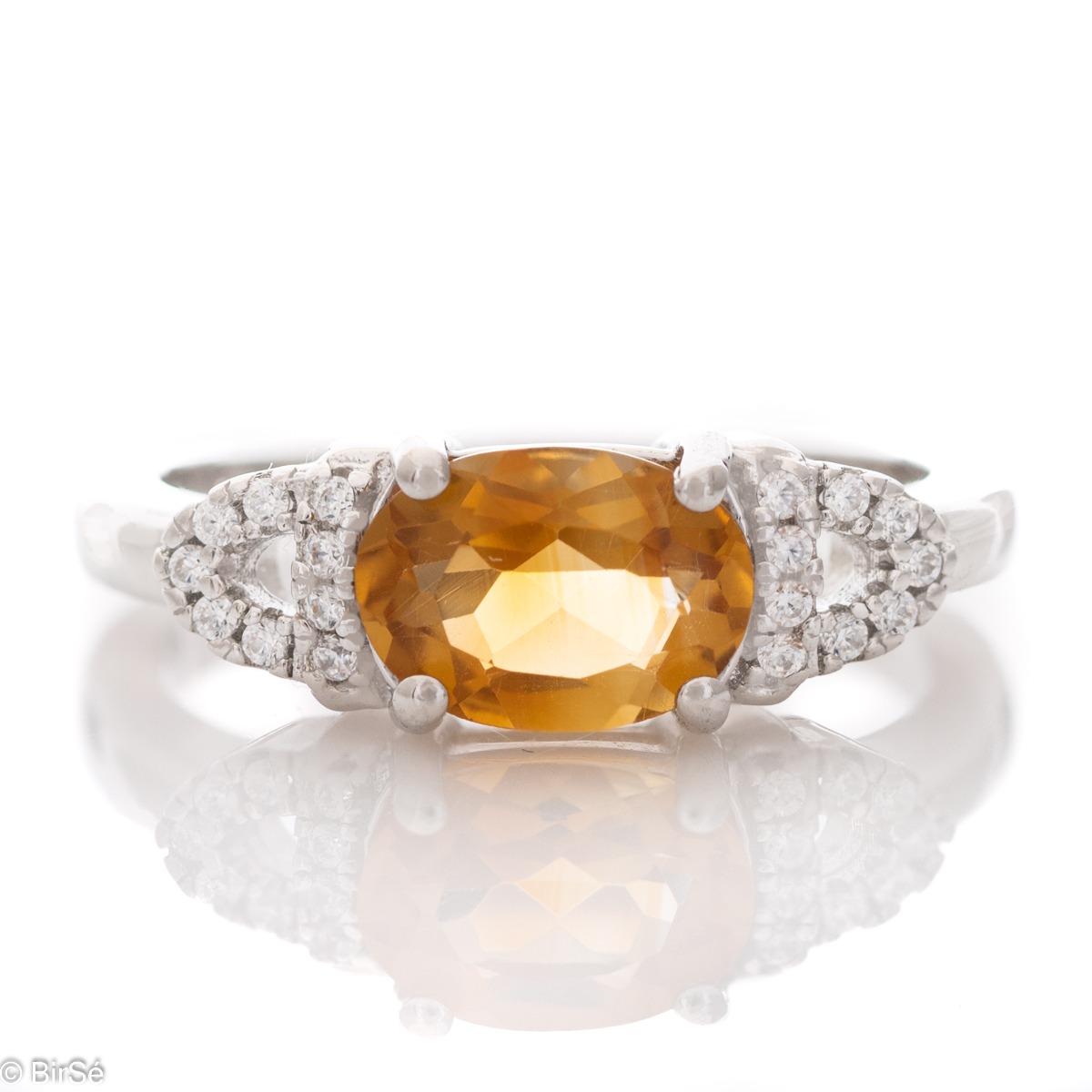 Stylish Women's Ring of Rhodized Silver and Natural Citrine with Zircons 1,25 ct.