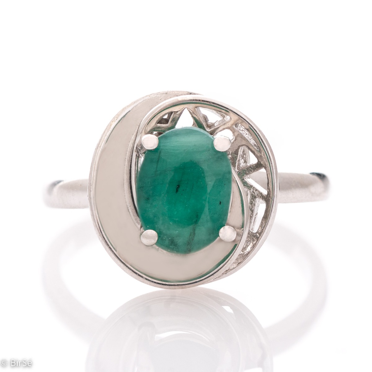 Elegant Ring Rhodised Silver with Natural Emerald 1,26 ct.