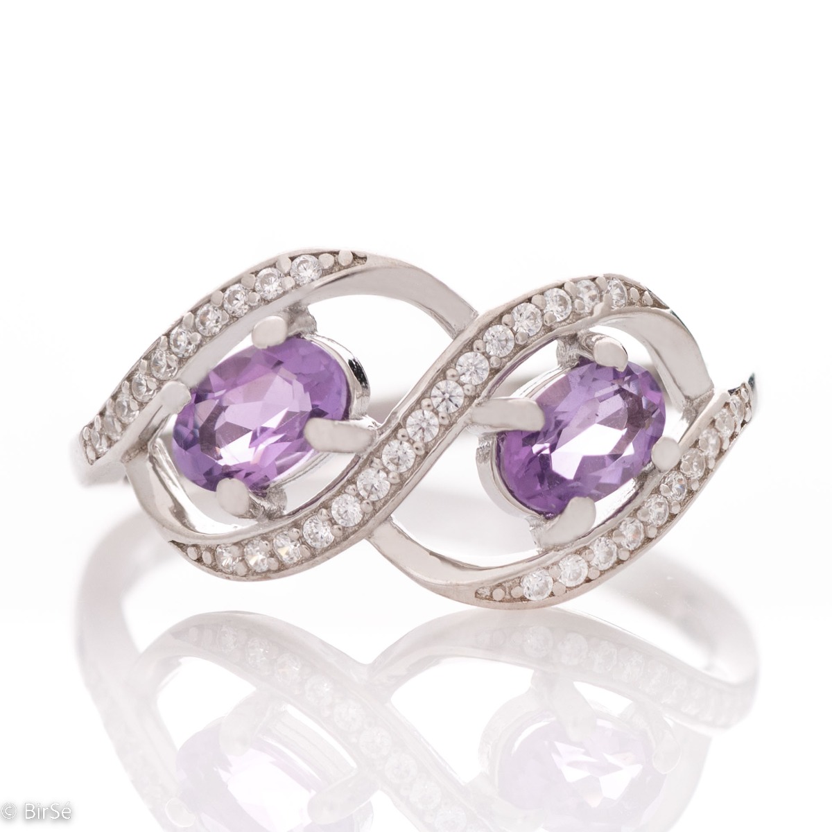 Enchanting Ring Exquisite Infinity of Silver, Zirconi and Natural Amethyst 0,46 ct.