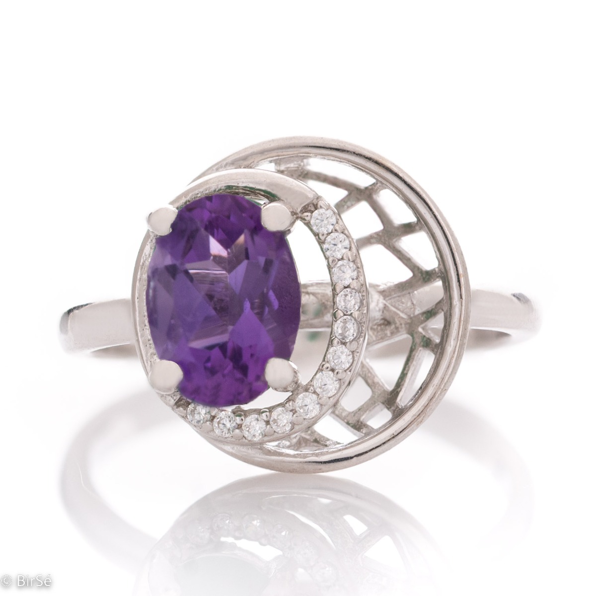 Mystical Silver Ring with Exquisite Design from Enchanting Amethyst and Fine Zirconi 1,25 ct.