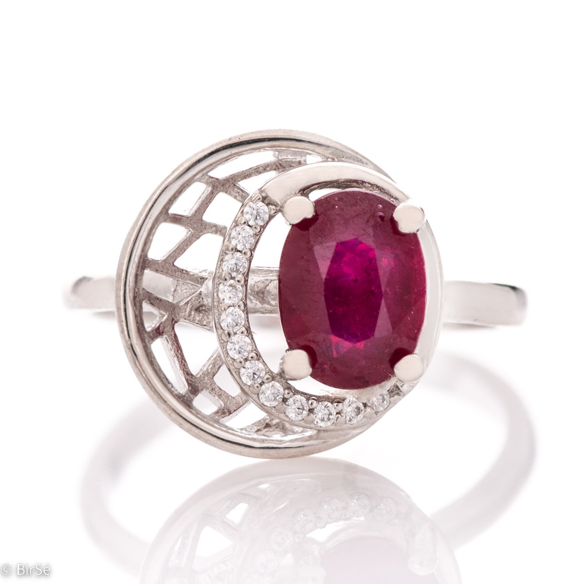 Elegant Ring for Exquisite Ladies of Rhodrano Silver with Natural Ruby and Zirconi 1.55 ct.