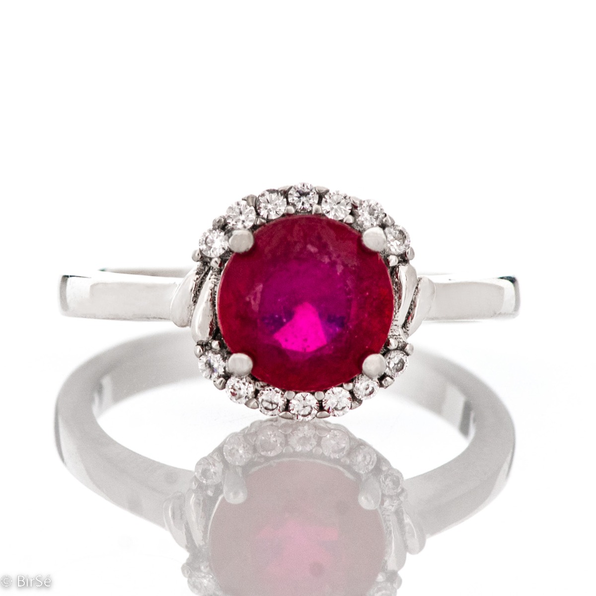 Royal Ring of Fine Rhodised Silver with Lovely Ruby and Brilliance of Zircons 2,25 ct.