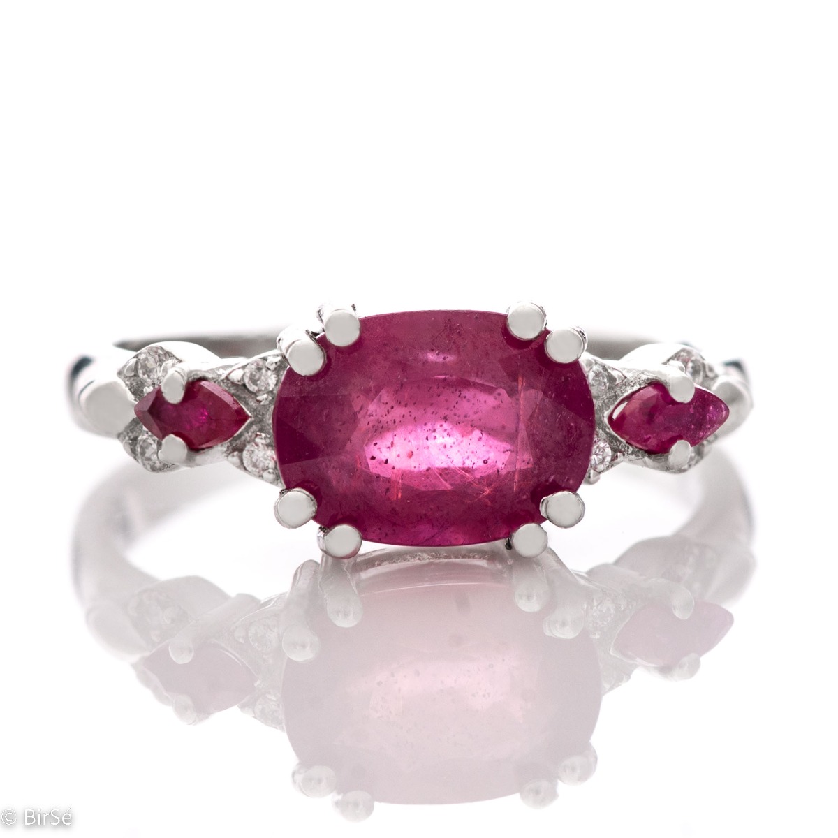 Sophisticated Silver Ring with Royal Ruby and Glamorous Zircons 2,46 ct.