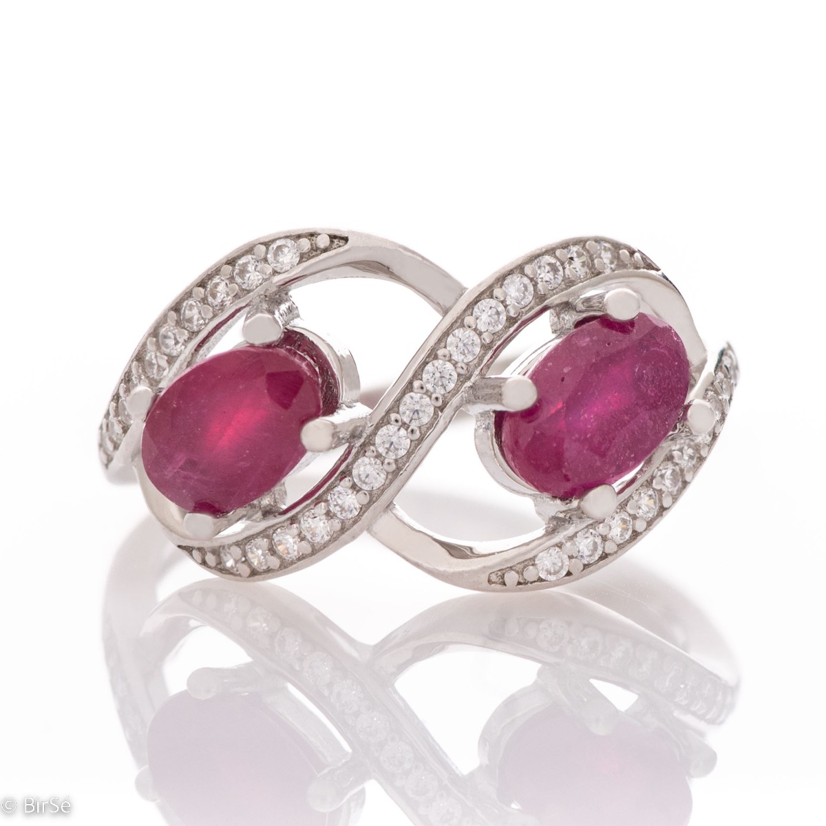 Charming Ring Exquisite Infinity of Silver, Zircons and Natural Ruby 0,70 ct.