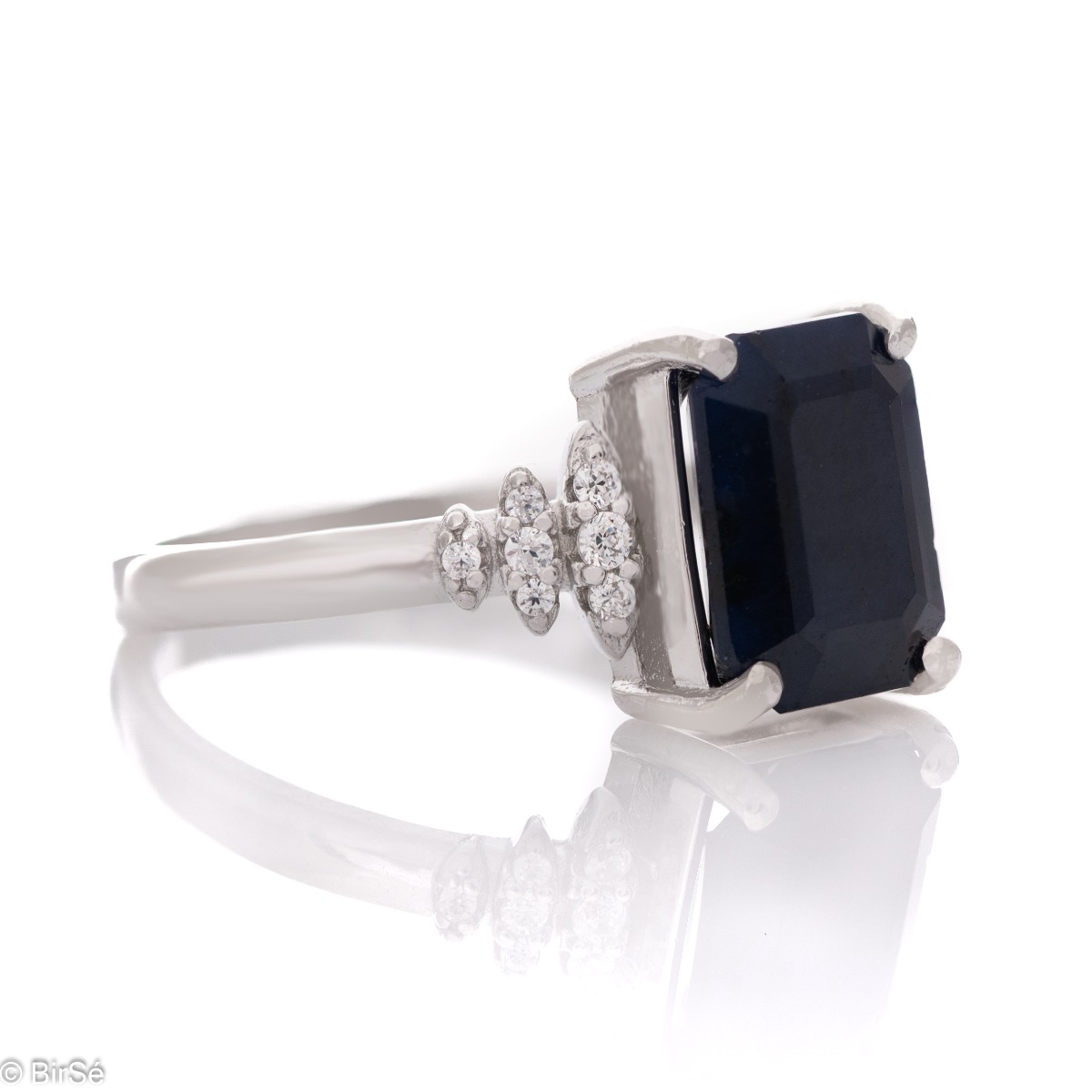 Silver ring Baguette - Natural Sapphire 3,15 ct.