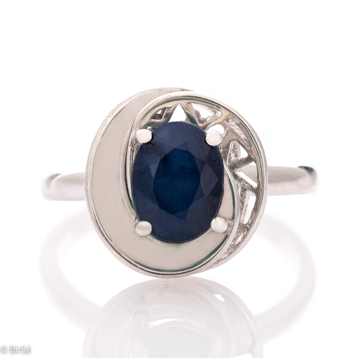 Lovely Fabrication of Women's Ring of Rhodrano Silver with Natural Sapphire 1,55 ct.