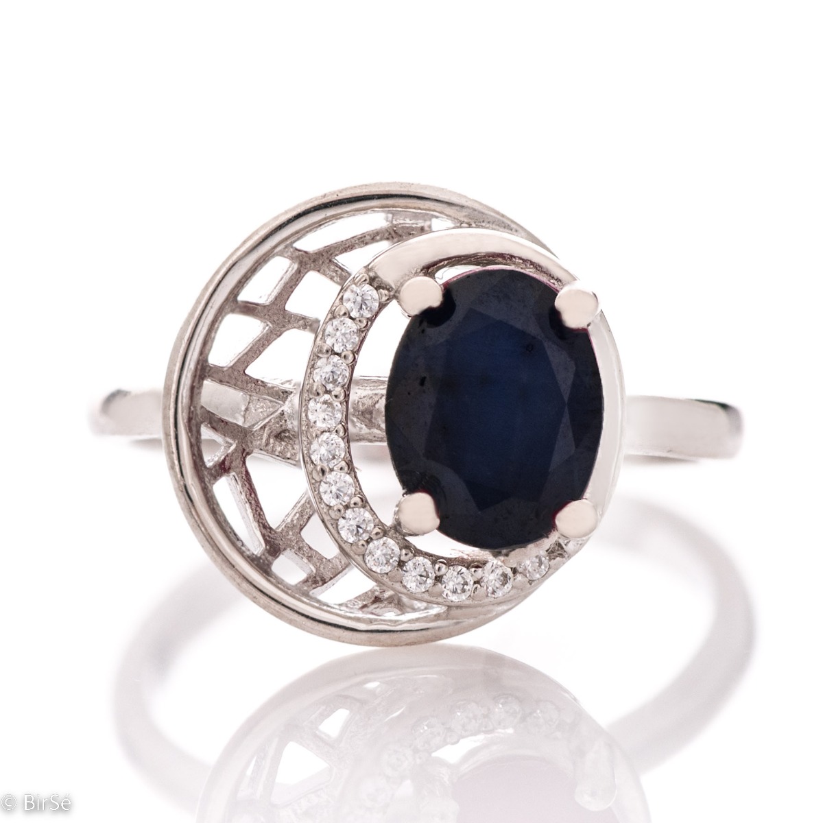 Elegant Ring for Exquisite Ladies of Rhodrano Silver with Natural Sapphire and Zirconi 1.55 ct.