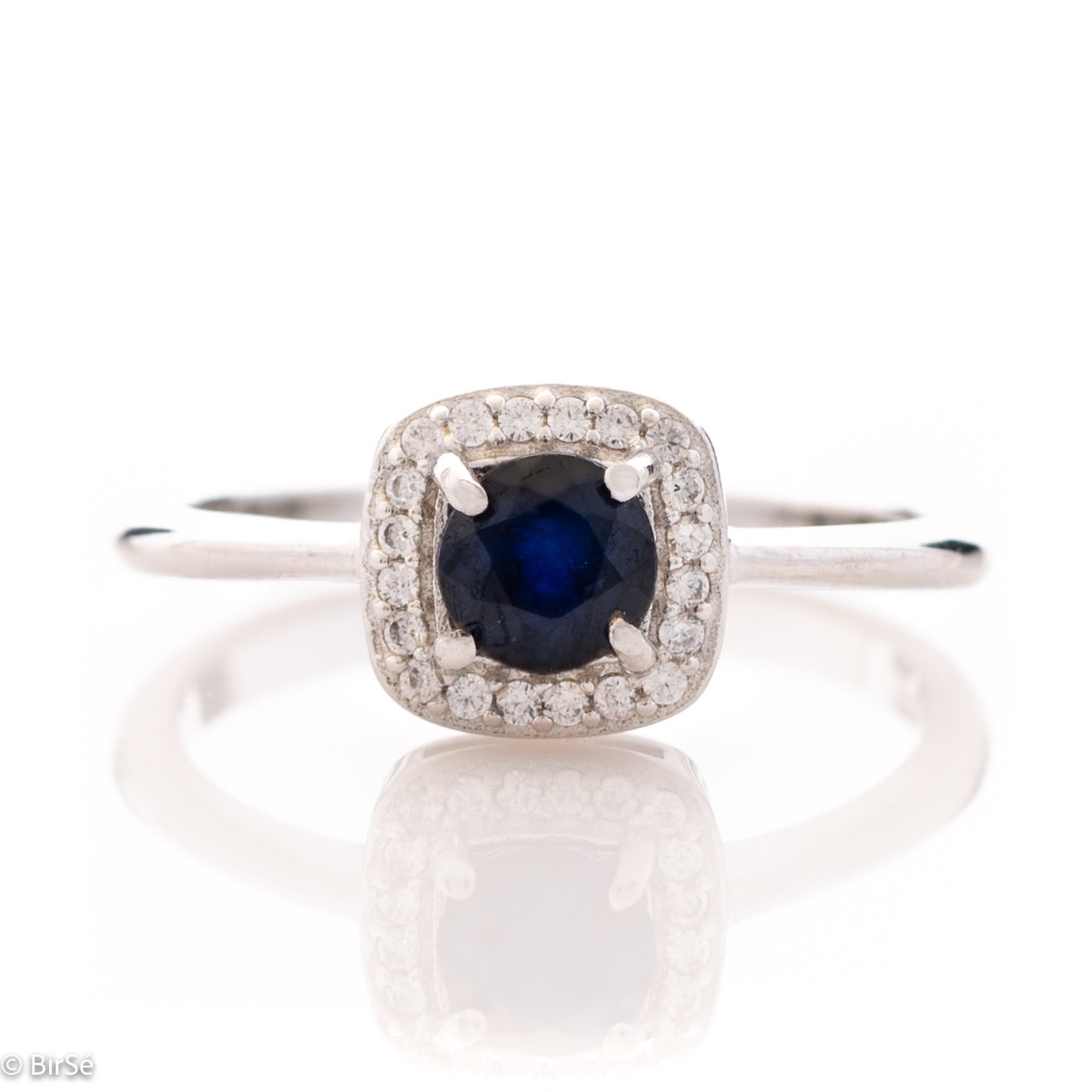 Dazzling Silver Ring with Mystical Sapphire and Gentle Zircons