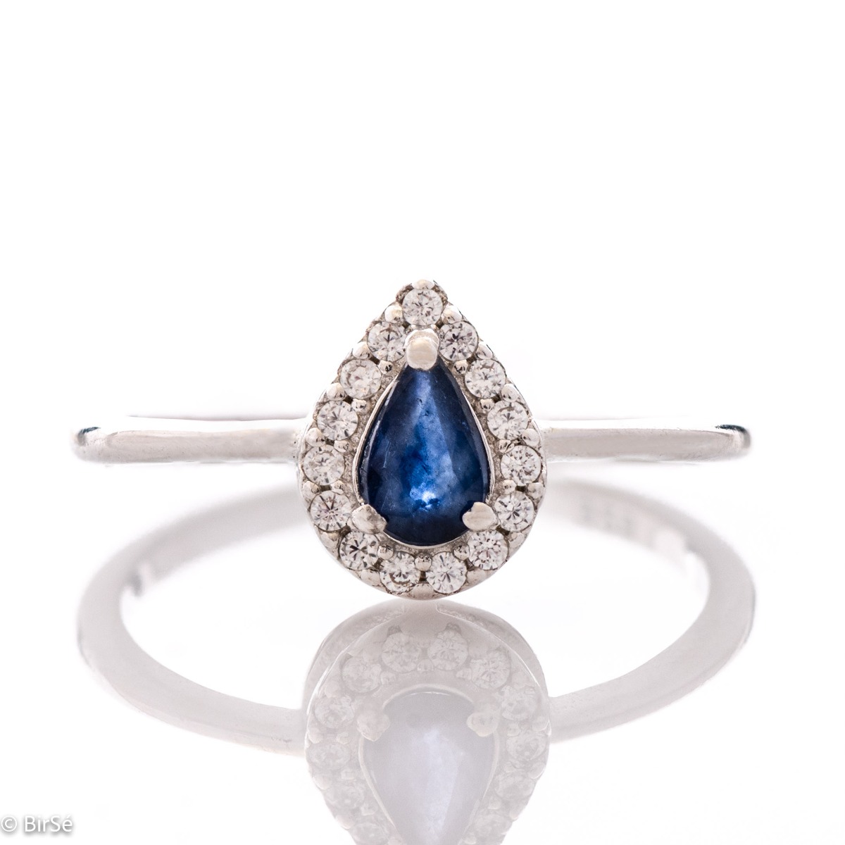 Enchanting Women's Silver Ring with Magic Sapphire and Enchanting Zircons