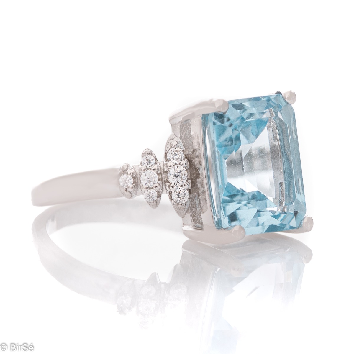 Silver ring Baguette - Natural Blue Topaz 3,50 ct.