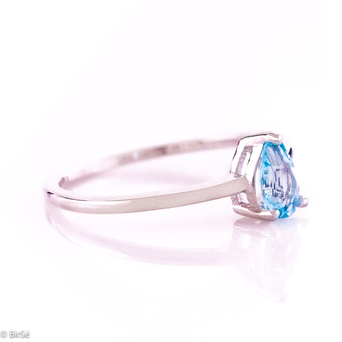 Silver Pear Ring  whit Aquamarine 