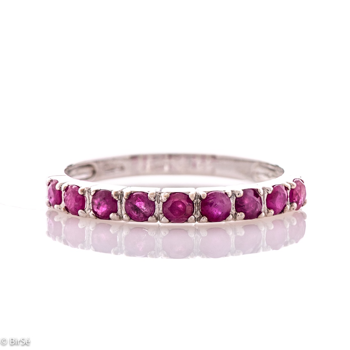 Gentle Silver Ring with a Row of Sparkling Royal Natural Rubies