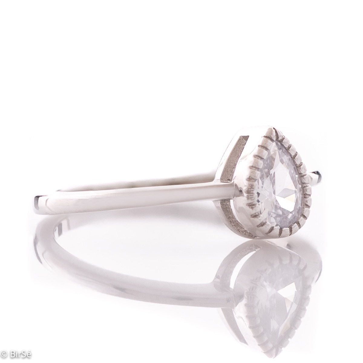 Silver Pear and Solitaire Ring