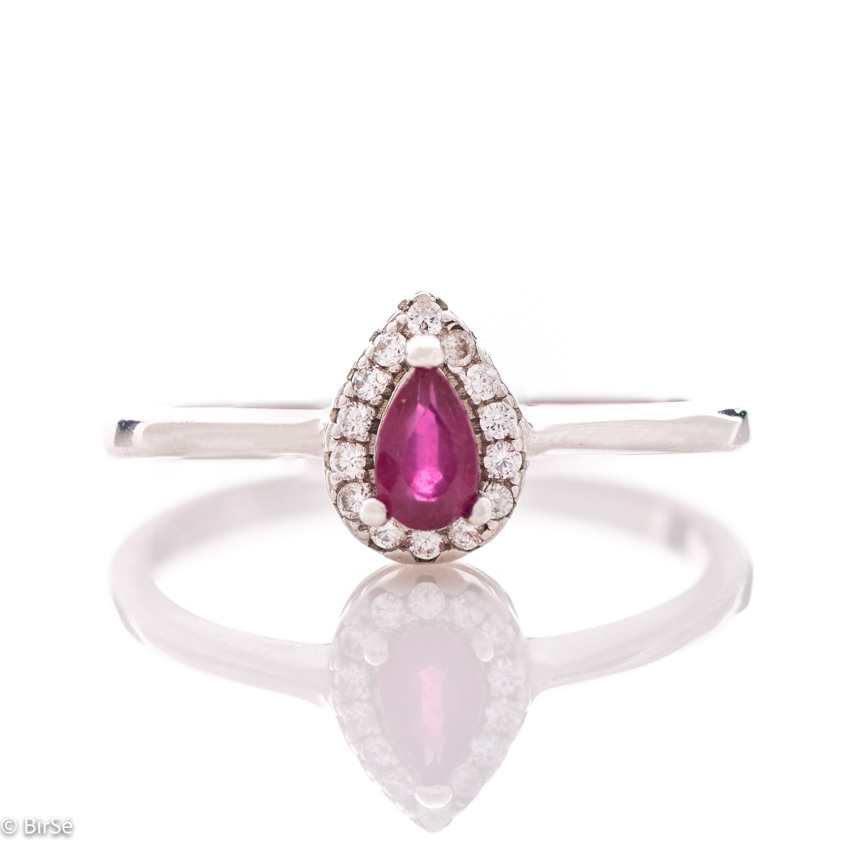 Gentle Silver Ring with Natural Ruby and Fine Zircons