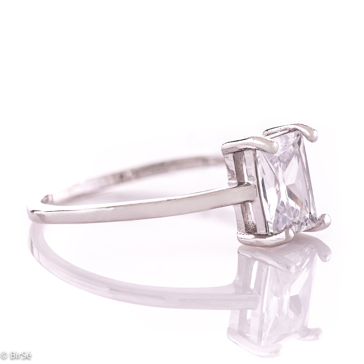 Silver Solitaire Ring baguette with Zirconia