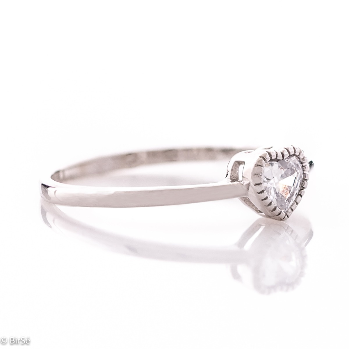 Silver Solitaire Ring with Heart