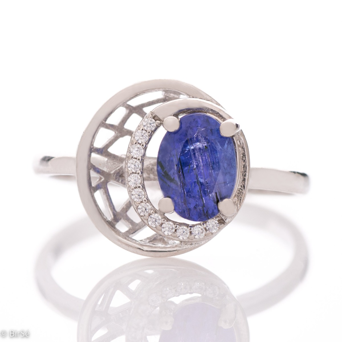 Perfect Women's Ring of Rhodized Silver and Gentle Tanzanite with Zirconi Glitter 1,35 ct.