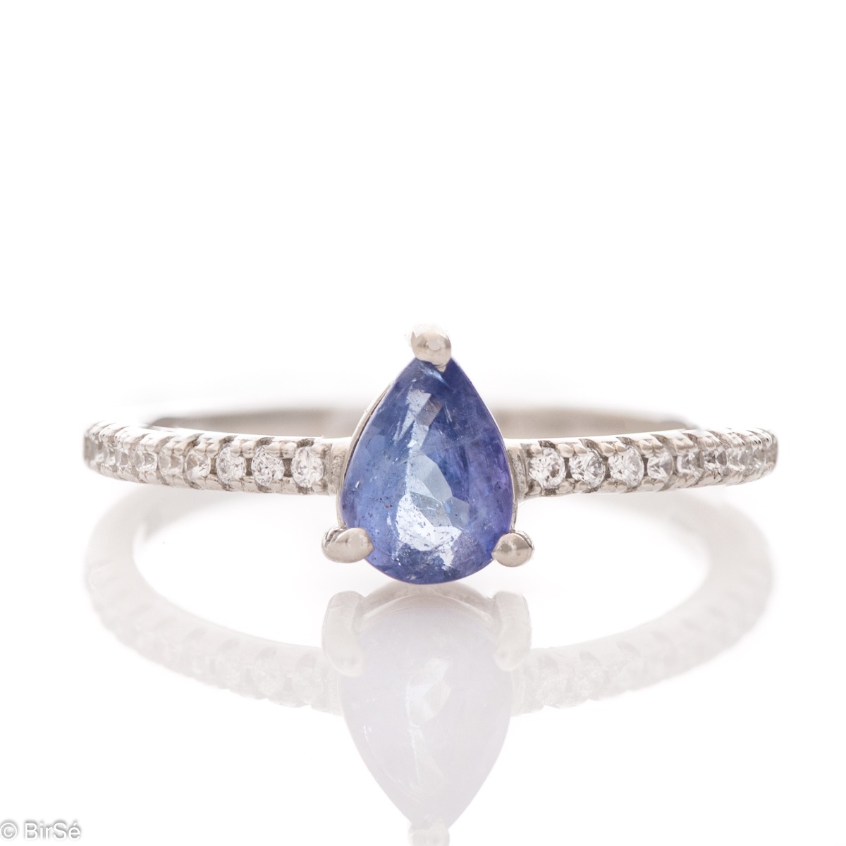 Gentle Beauty in Silver Ring with Tanzanite Drop and Fine Zirconi 0,60 ct.