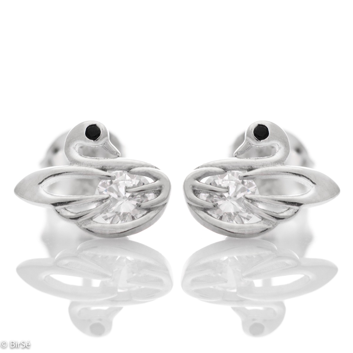 Elegant women's earrings made entirely of beautiful rhodium silver of a small charming bird. The added dazzling zircon make the jewelry even more charming.