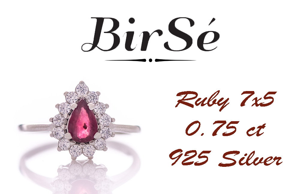 Silver Pear Ring with Natural Rubyv