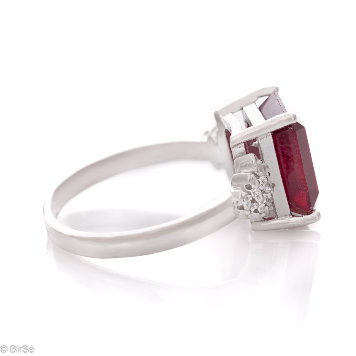 Silver Ring Baguette - Natural Ruby 3,15 ct.