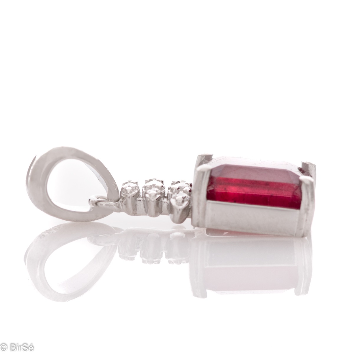 Silver pendant Baguette - Natural Ruby 1,55 ct.