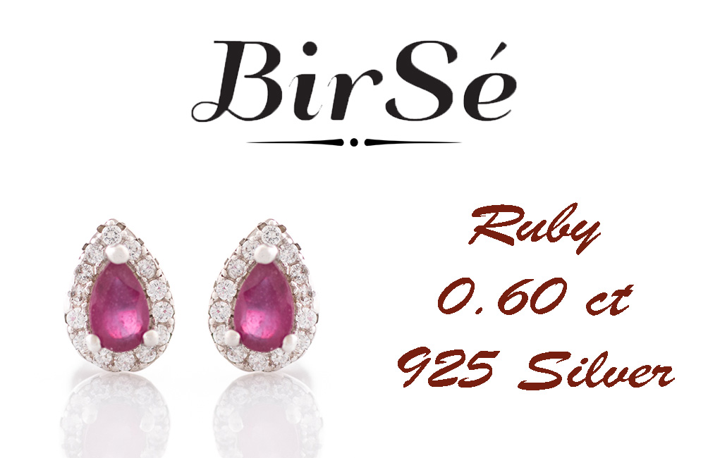 Radiant stud earrings delicately crafted in a teardrop shape and finely rhodium-plated sterling silver, complemented by exquisite natural rubies and sparkling zircons.