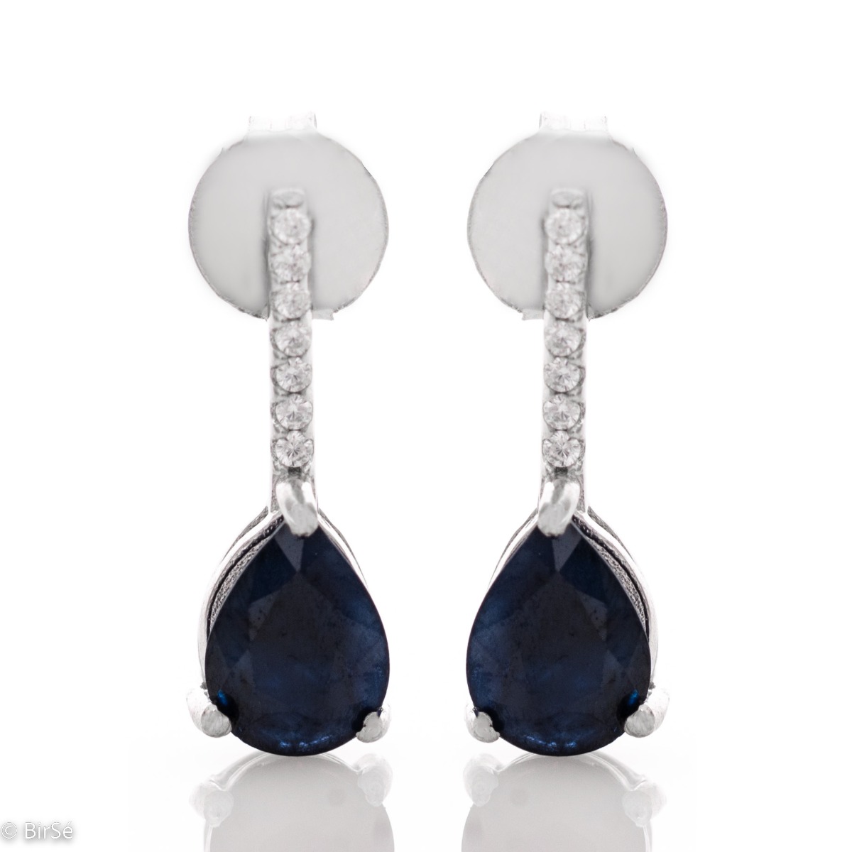 Get an elegant style with rhodium-plated sterling silver and drop-shaped natural sapphire earrings. The added sparkling zircons add extra charm to the jewelry.