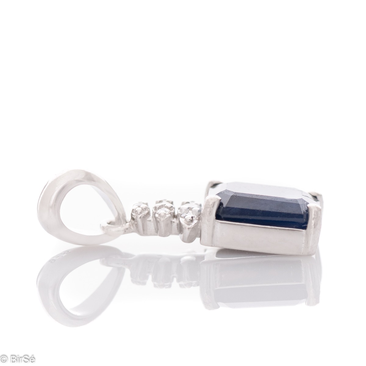 Silver pendant Baguette - Natural Sapphire 1,55 ct.