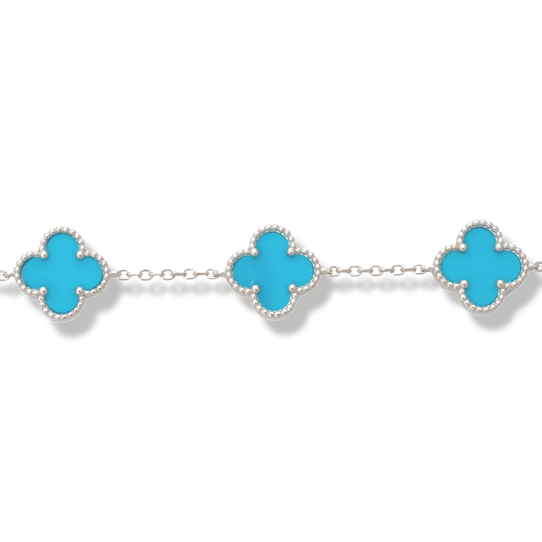 Silver Bracelet with Turquoise Flowers