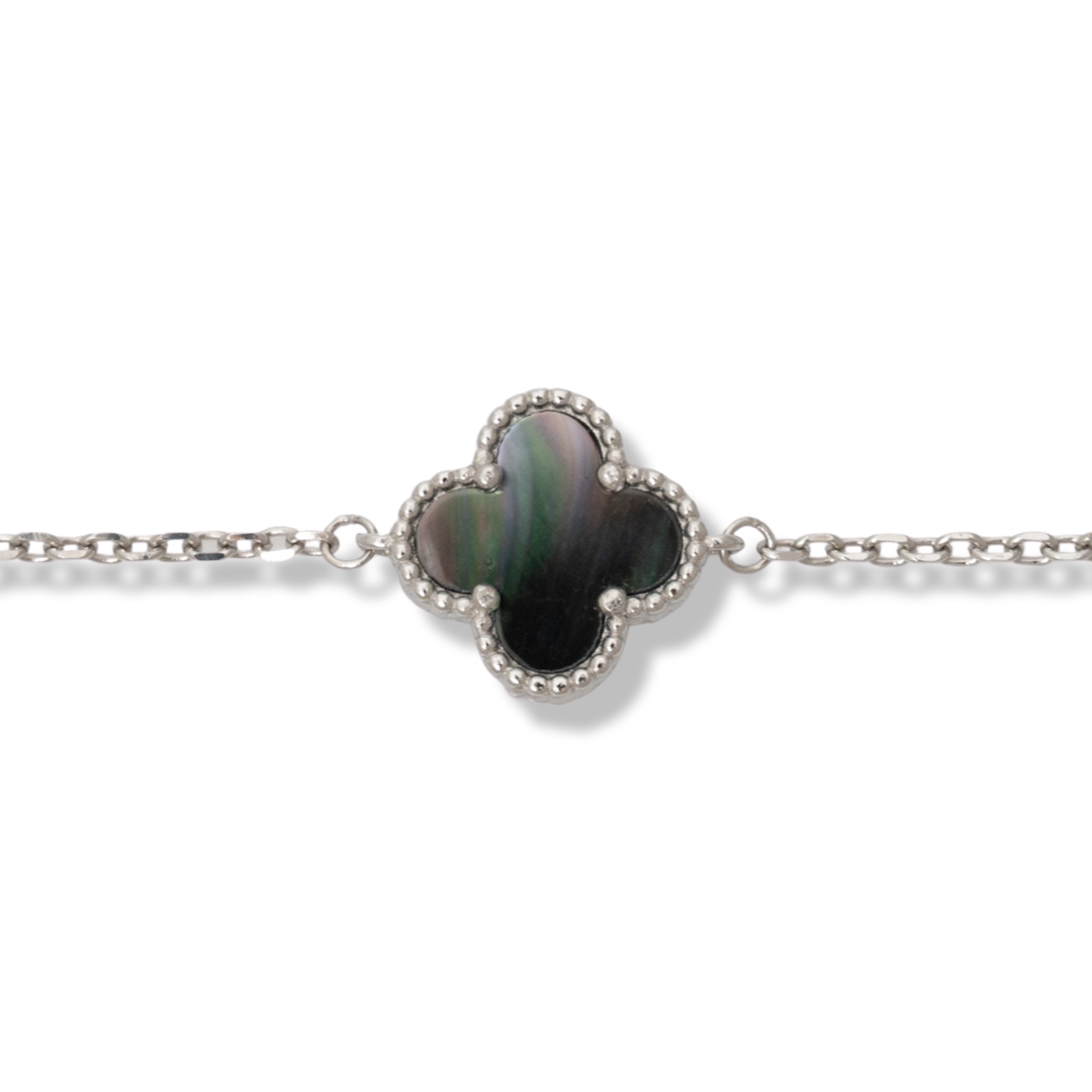 Silver Bracelet with Dark Mother of Pearl Flower