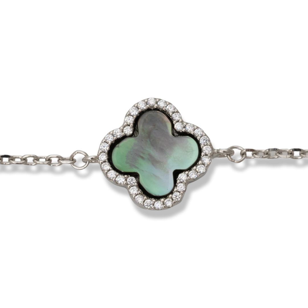 Silver Clover Bracelet with Mother of Pearl