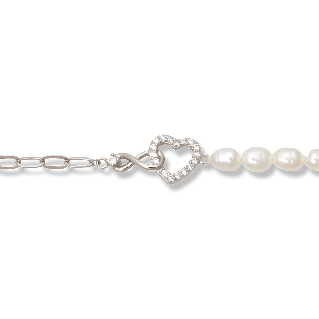 Silver Heart Bracelet with Pearls