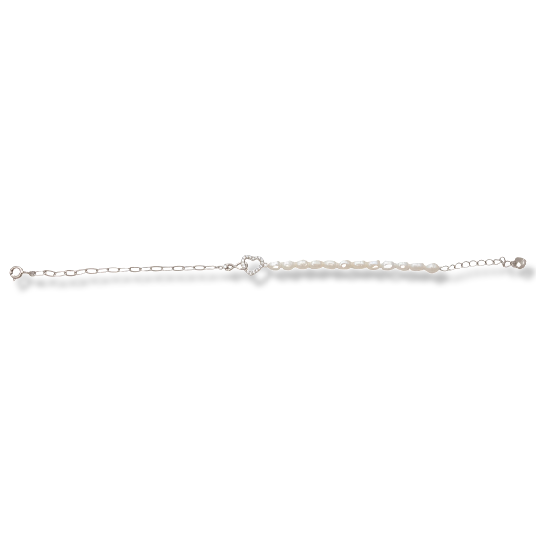 Silver Heart Bracelet with Pearls