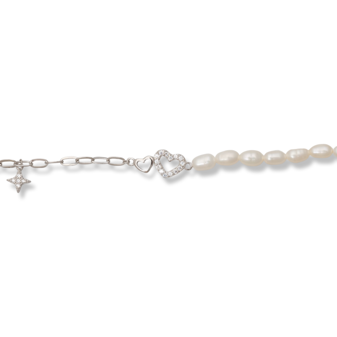 Silver Heart Bracelet with Pearls