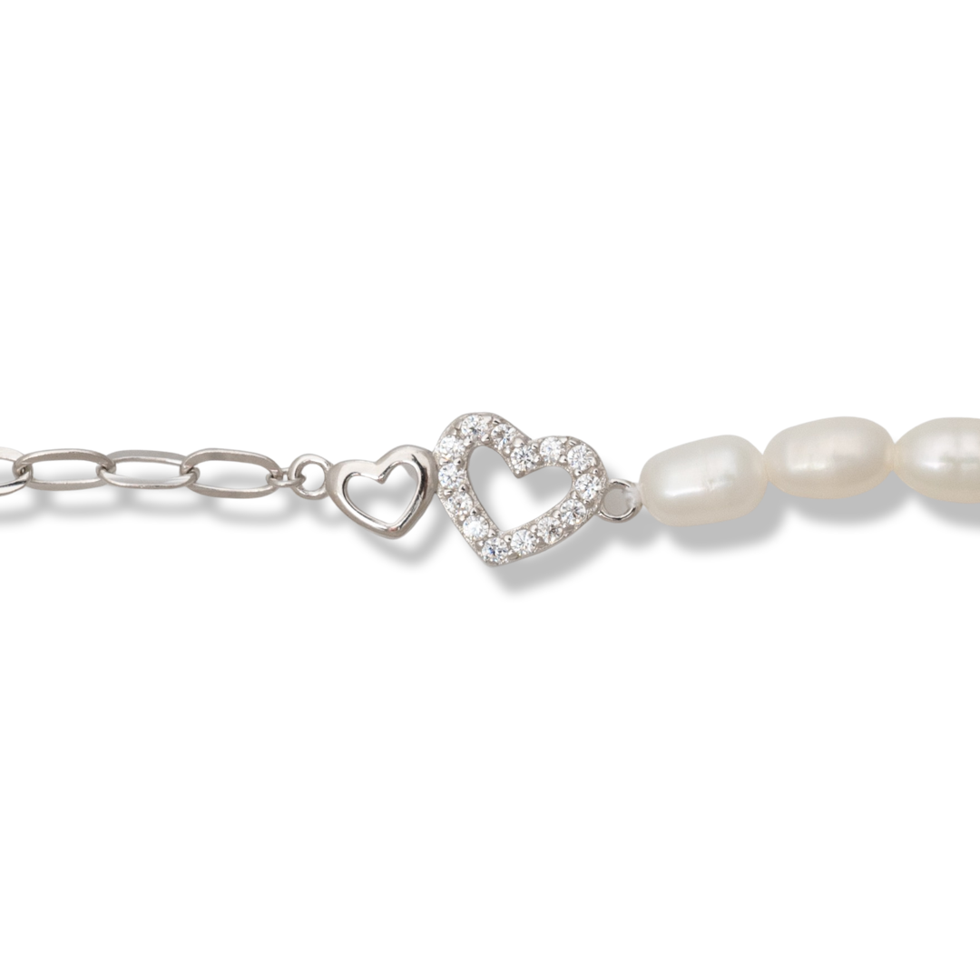 Silver Heart Bracelet with Pearls