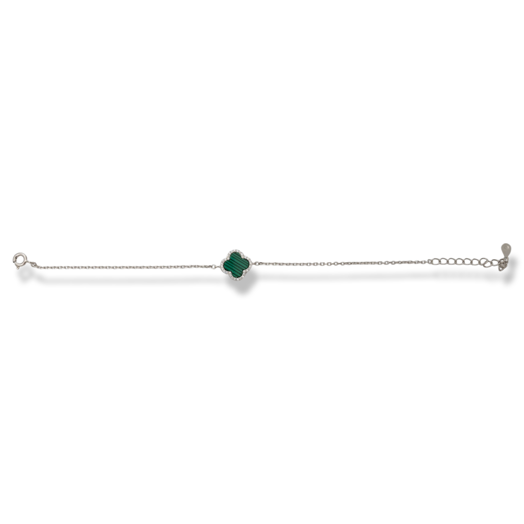 Silver Clover Bracelet with Malachite