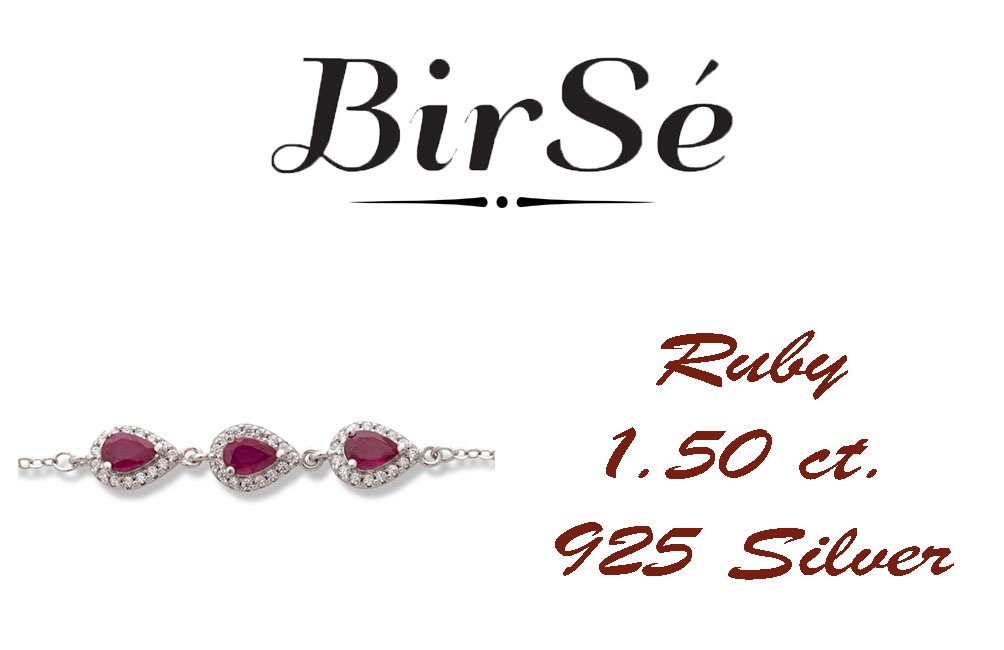 Elegant women's bracelet made of soft silver with natural ruby ​​drops, decorated with exquisite and subtle elements and sparkling zircons. The bracelet has an extension, for greater convenience when adjusting the length.