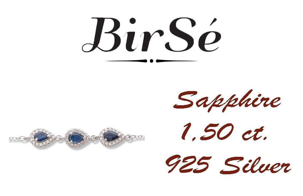 Elegant women's bracelet in soft silver with natural sapphire drops, decorated with exquisite and subtle elements and sparkling zircons. The bracelet has an extension, for greater convenience when adjusting the length.