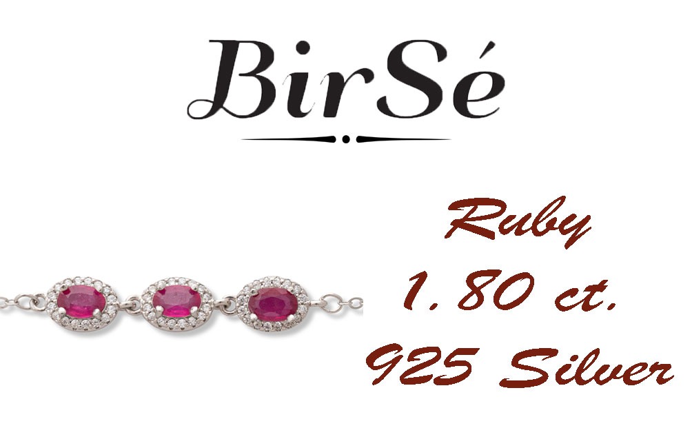 Elegant women's bracelet made of soft silver with natural ruby ​​stones, decorated with exquisite and subtle elements and sparkling zircons. The bracelet has an extension, for greater convenience when adjusting the length.