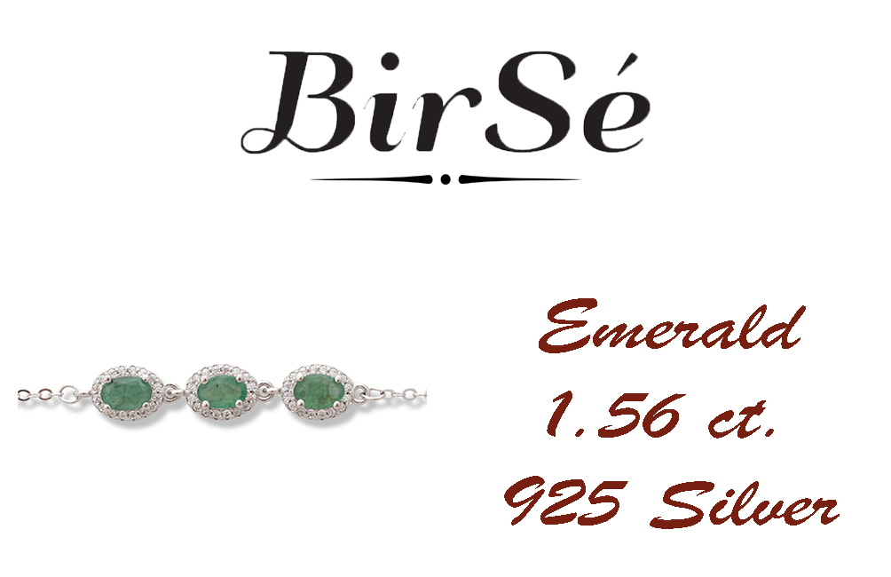 An elegant women's bracelet made of soft silver with natural emerald stones, decorated with exquisite and subtle elements and sparkling zircons. The bracelet has an extension, for greater convenience when adjusting the length.