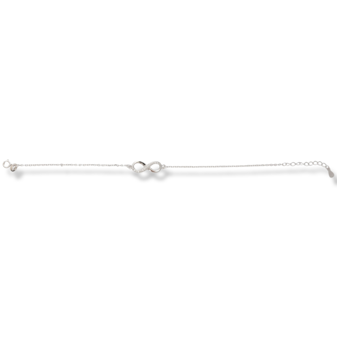 Ethereal women's jewelry made of soft silver with exquisite workmanship. The fine women's bracelet has a beautiful infinity, decorated with captivating zircons. The bracelet has an extension, for more convenience when adjusting the length.