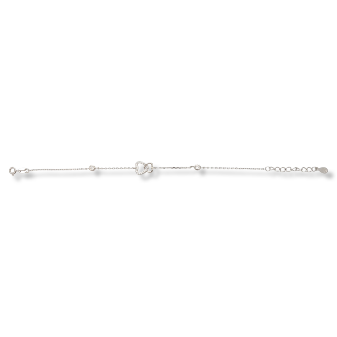 A shiny silver bracelet with a spectacular design and glittering hearts with zircons. An elegant gift for any lady. The bracelet has an extension, for convenience when adjusting the length.