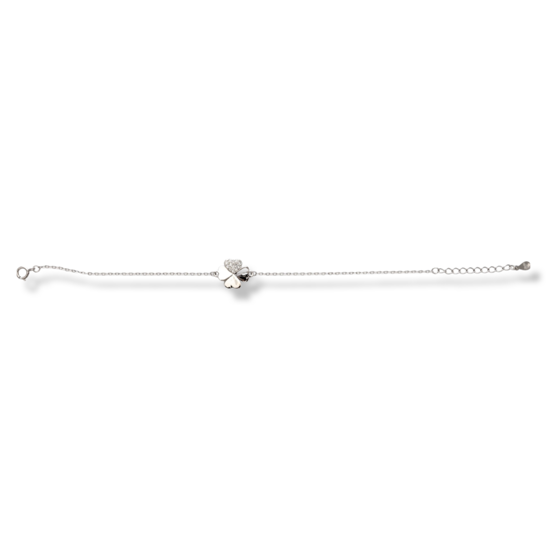 Stylish women's bracelet in rhodium-plated silver with a dainty lucky clover. The delicate women's bracelet with sparkling zircons is a great proposal from BirSe for a gift to the beloved woman.