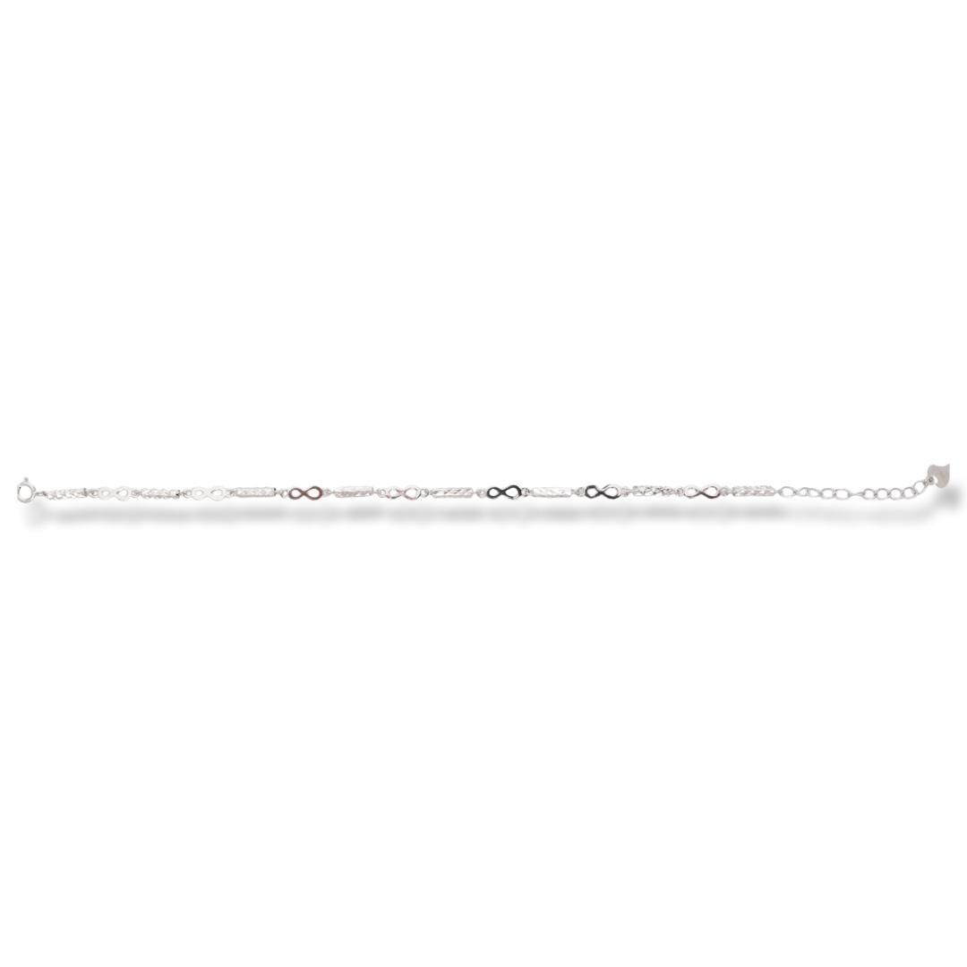 Fine and sophisticated women's bracelet with soft craftsmanship entirely of sparkling rhodium silver, combined with a delicate diamond finish and infinity elements. Exquisite details and clean design. Captivating jewelry that will bring you happiness and 