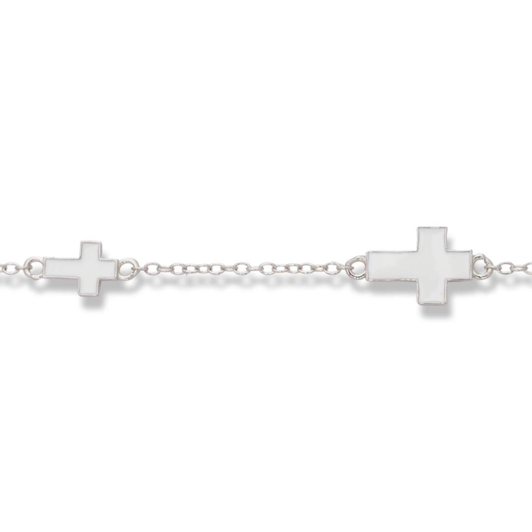 Extremely stylish women's bracelet made of delicate rhodium-plated silver with elegant crosses. The elements have an enamel coating for a more spectacular look. The bracelet has an extension for greater convenience regarding the size.