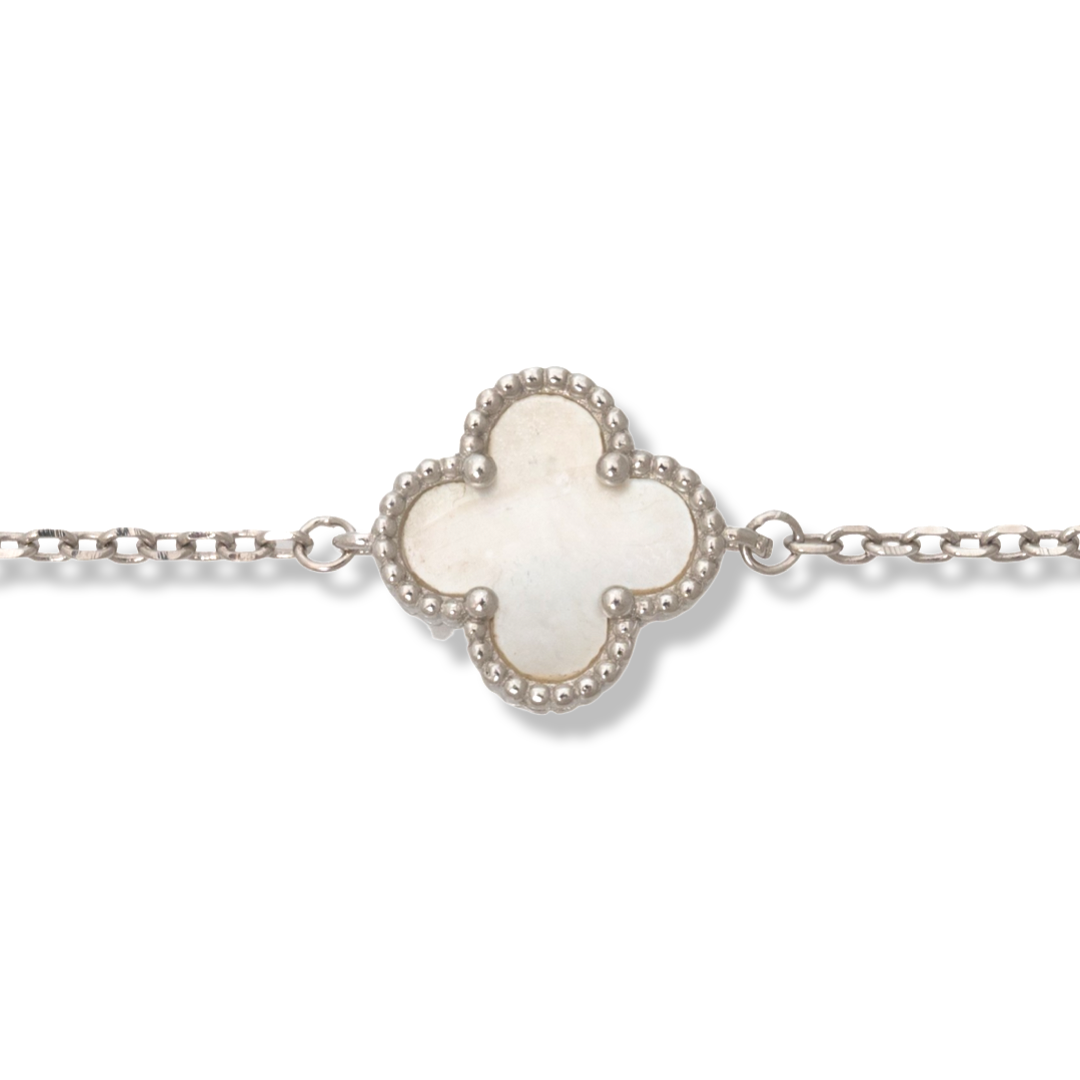 Silver Clover Bracelet with Mother of Pearl